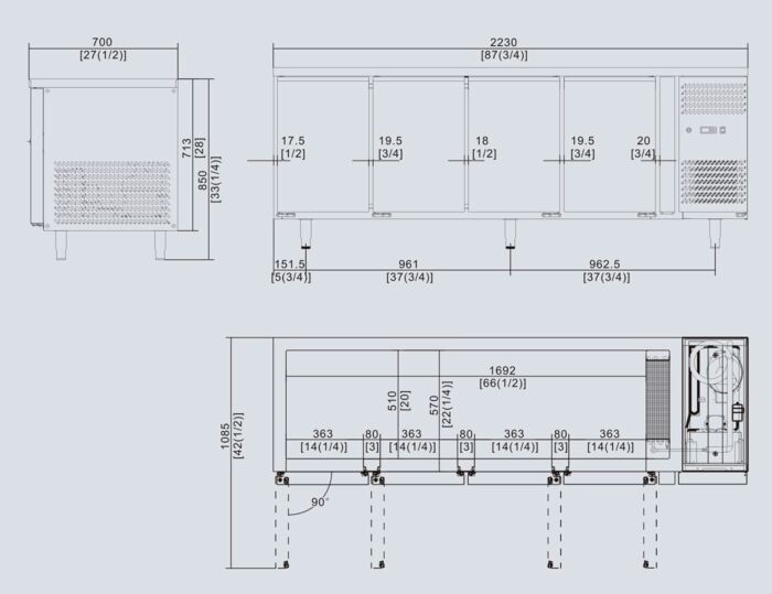 UNDERBENCH FOUR DOOR COOLING FRIDGE TABLE 2230 MM EPF3442
