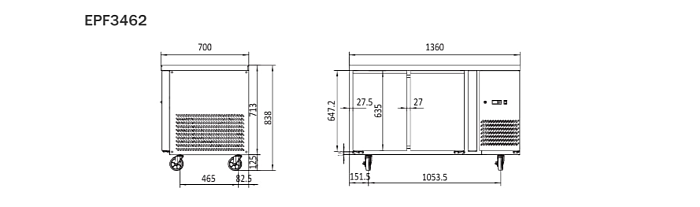 UNDERBENCH TWO DOOR FREEZER TABLE 1360 MM EPF3462