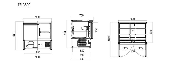 2 DOORS SLIDING LID SALADETTE FRIDGE SIZE 900 MM ESL3800