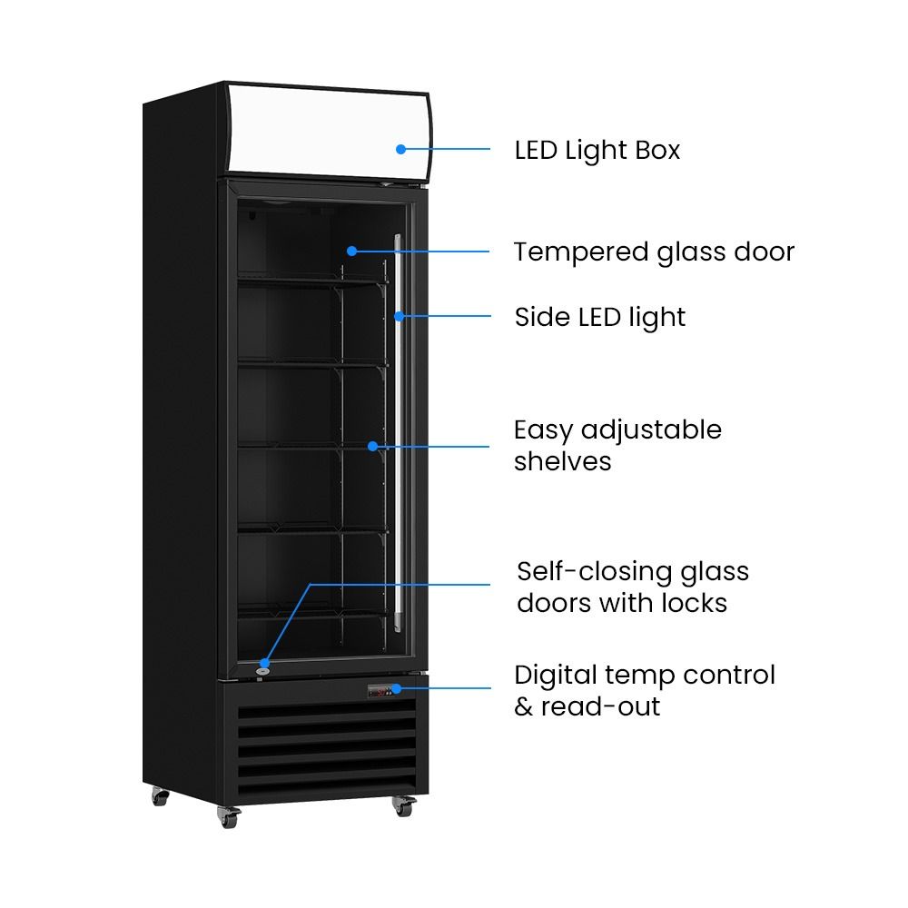 EX-SHOWROOM Thermaster Single Glass Door Black Colourbond Upright Drink Fridge (LG-540BP-1)