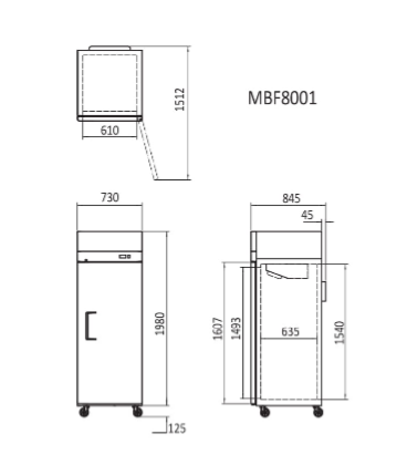 TOP MOUNTED 1 DOOR FREEZER 730 MM MBF8001