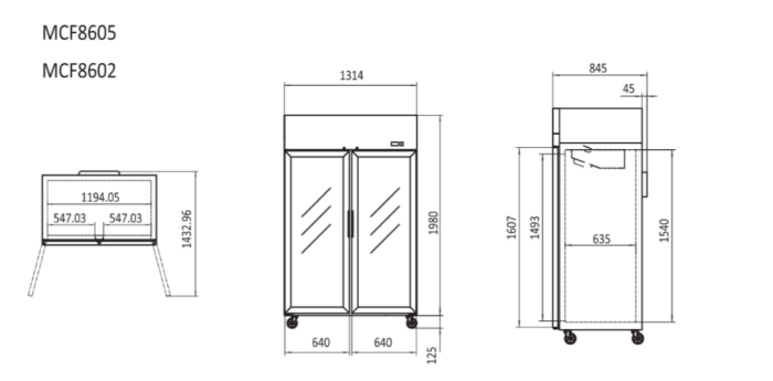TOP MOUNTED 2 DOOR FREEZER SHOWCASE 1314 MM MCF8602