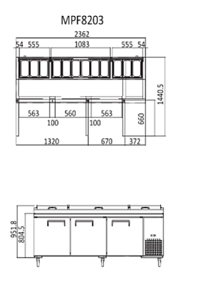 3 DOOR PIZZA PREP TABLE FRIDGE 2362 MM MPF8203