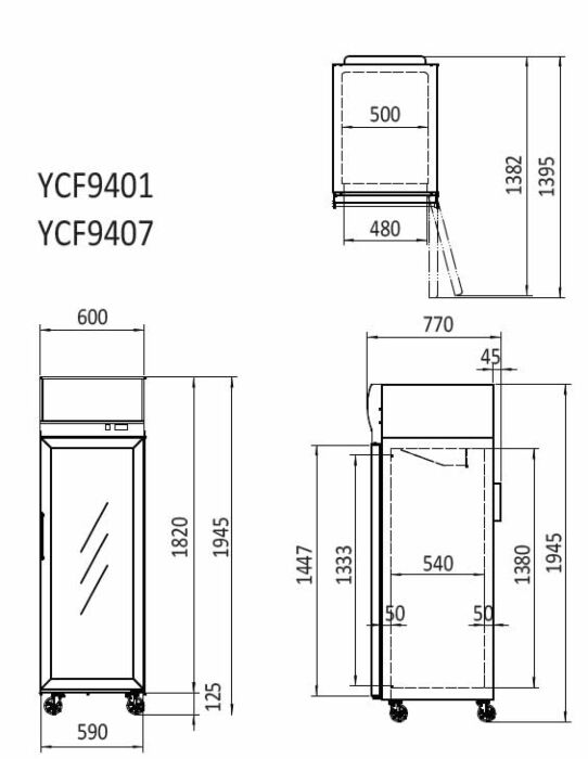 TOP MOUNTED SINGLE DOOR GLASS FREEZER YCF9407