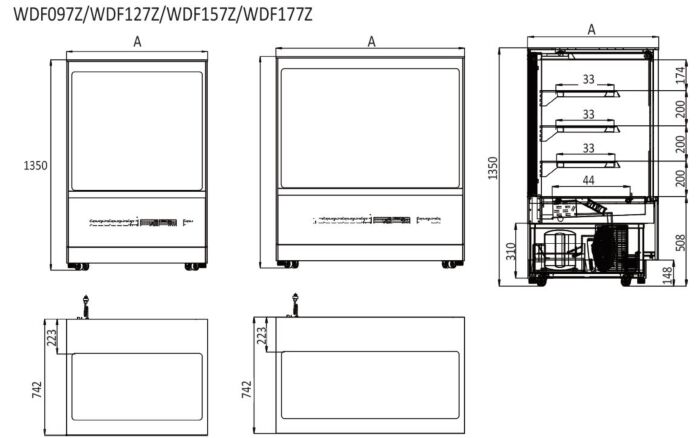 UPRIGHT SQUARE CAKE SHOWCASE 900 MM FRIDGE WDF097Z