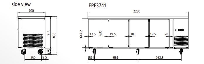 玻璃四门冷藏冰箱桌 2230 毫米 EPF3741