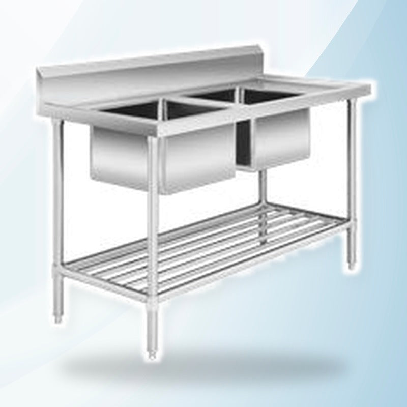 AMING standardized product image - DSB7-2400C/A Double Centre Sink Bench with Pot Undershelf