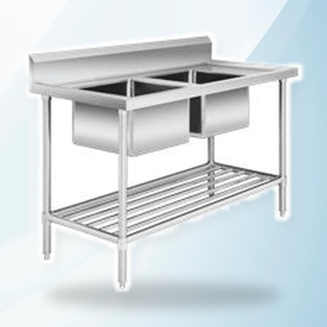 AMING standardized product image - DSB7-2400C/A Double Centre Sink Bench with Pot Undershelf
