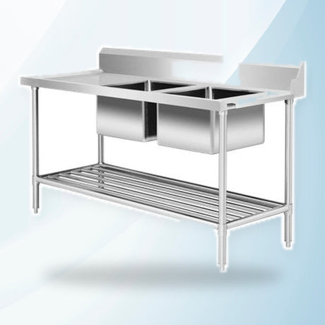 AMING standardized product image - DSBD7-2400R/A Right Inlet Double Sink Dishwasher Bench