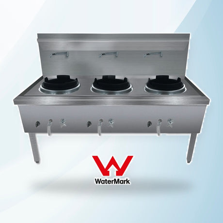 AMING standardized product image - WW-3NC Stainless Steel Waterless Nature Gas Triple Wok Chimney Burner