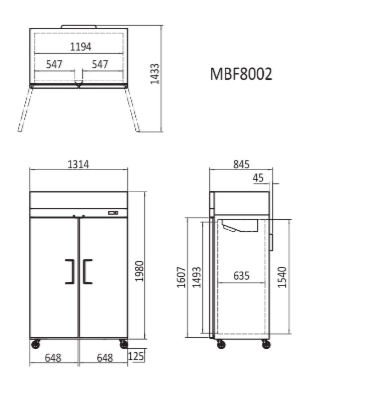 TOP MOUNTED 3 DOOR FREEZER 1976 MM MBF8003