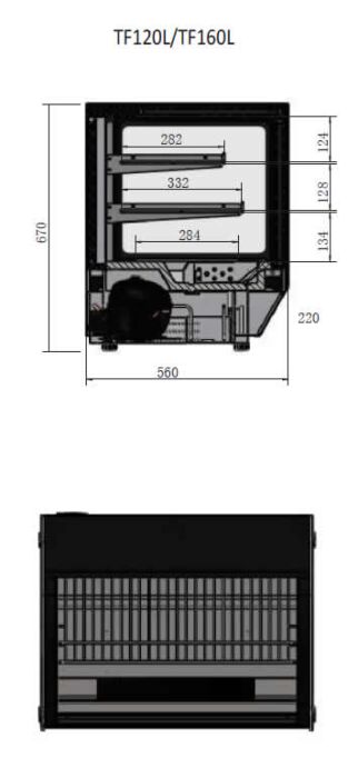 台面方形蛋糕展示柜 700 毫米冰箱 TF120L