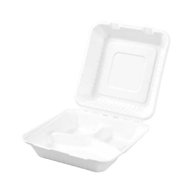 PakMax 9*9" Sugarcane Clamshell 3-Compartment (CS-993) — Carton of 200