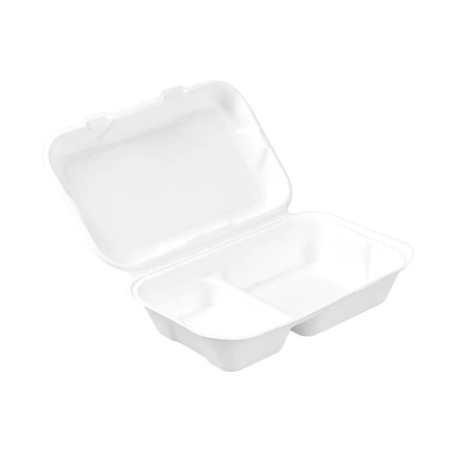 PakMax 9*6" Sugarcane Clamshell 2-Compartment (CS-962) — Carton of 250