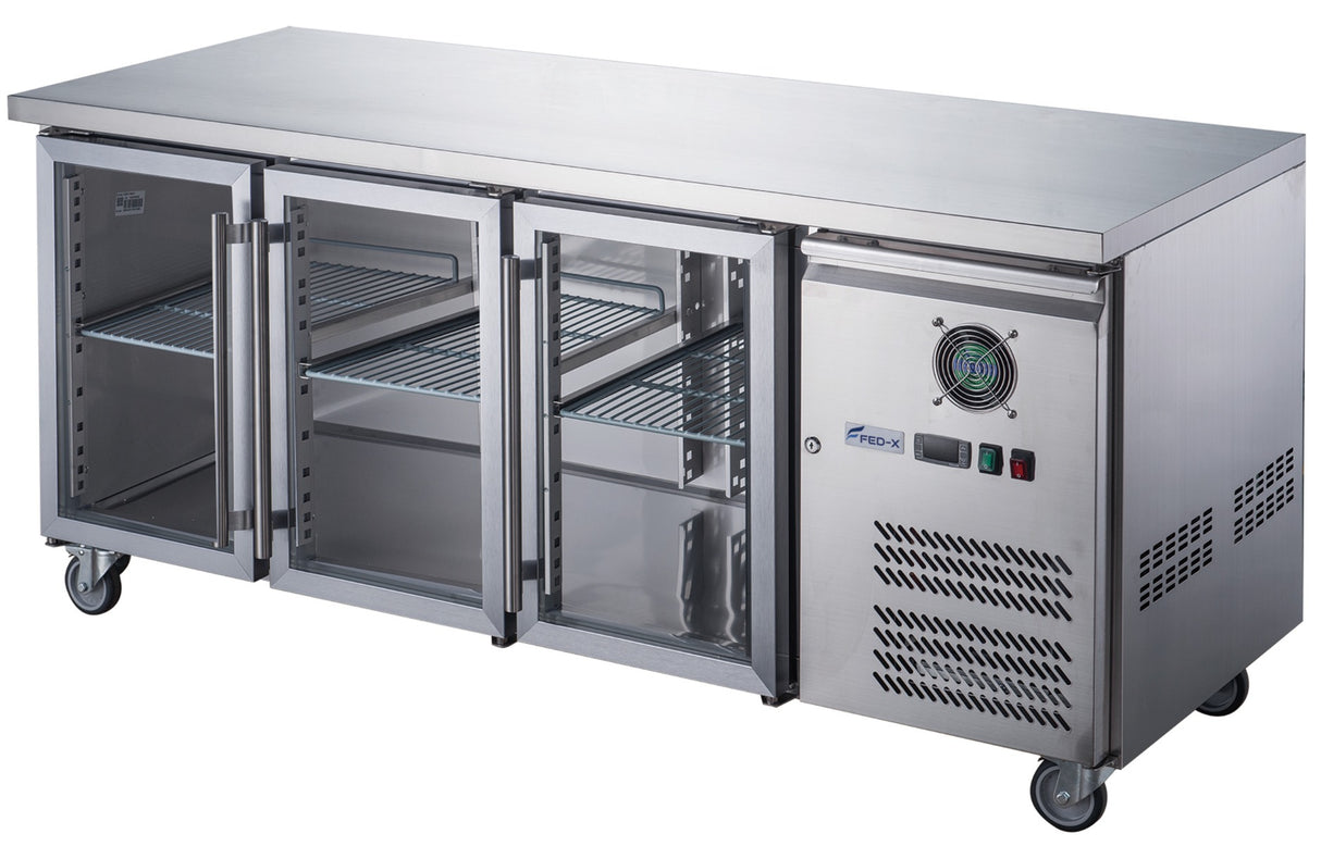 FED-X Three Glass Door Bench Fridge - XUB7C18G3V