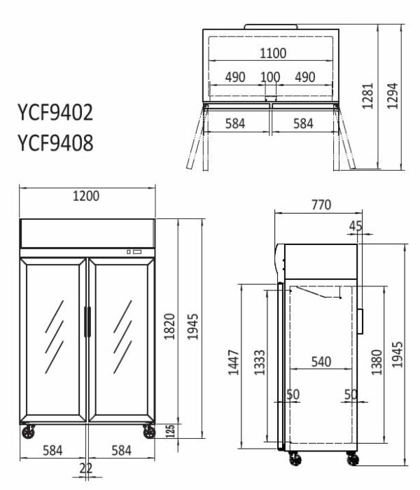 顶装双门玻璃冷冻柜 YCF9408